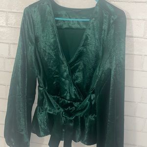 Hunter green blouse tie at the waist